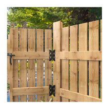 Load image into Gallery viewer, Butterfly Strap Hinges for Wood Gates - Black Steel Hinges with Mounting Screws (2 Pack), Universal for Fence/Patio/Barn/Yard Doors