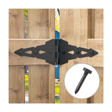 Load image into Gallery viewer, Strap Hinges for Wood Gates - Black Steel Hinges with Mounting Screws (2 Pack), Universal for Fence/Patio/Barn/Yard Doors