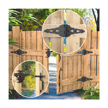 Load image into Gallery viewer, Fence Gate Hardware Set, Self-Closing Latch & Heavy Duty Hinges With Handle(2+1 Kit) - Complete Black Steel Kit for Wooden Fence Gates/Barn Doors