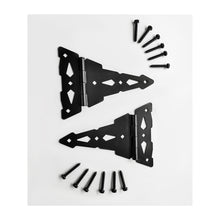 Load image into Gallery viewer, Heavy Duty Strap Hinges for Wood Gates - Black Steel Hinges with Mounting Screws (2 Pack), Universal for Fence/Patio/Barn/Yard Doors