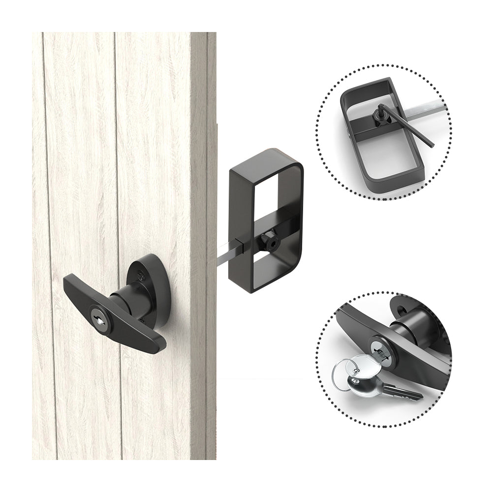 Shed Door Gate Hnadle Lock with lock and Key, Heavy Duty Fence Gate D Shape Handle Locks Hardware for Shed Wooden Fences Barn Yard Doors