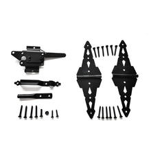 Load image into Gallery viewer, Fence Gate Hardware Set, Self-Closing Latch &amp; Heavy Duty Hinges With Handle(2+1 Kit) - Complete Black Steel Kit for Wooden Fence Gates/Barn Doors
