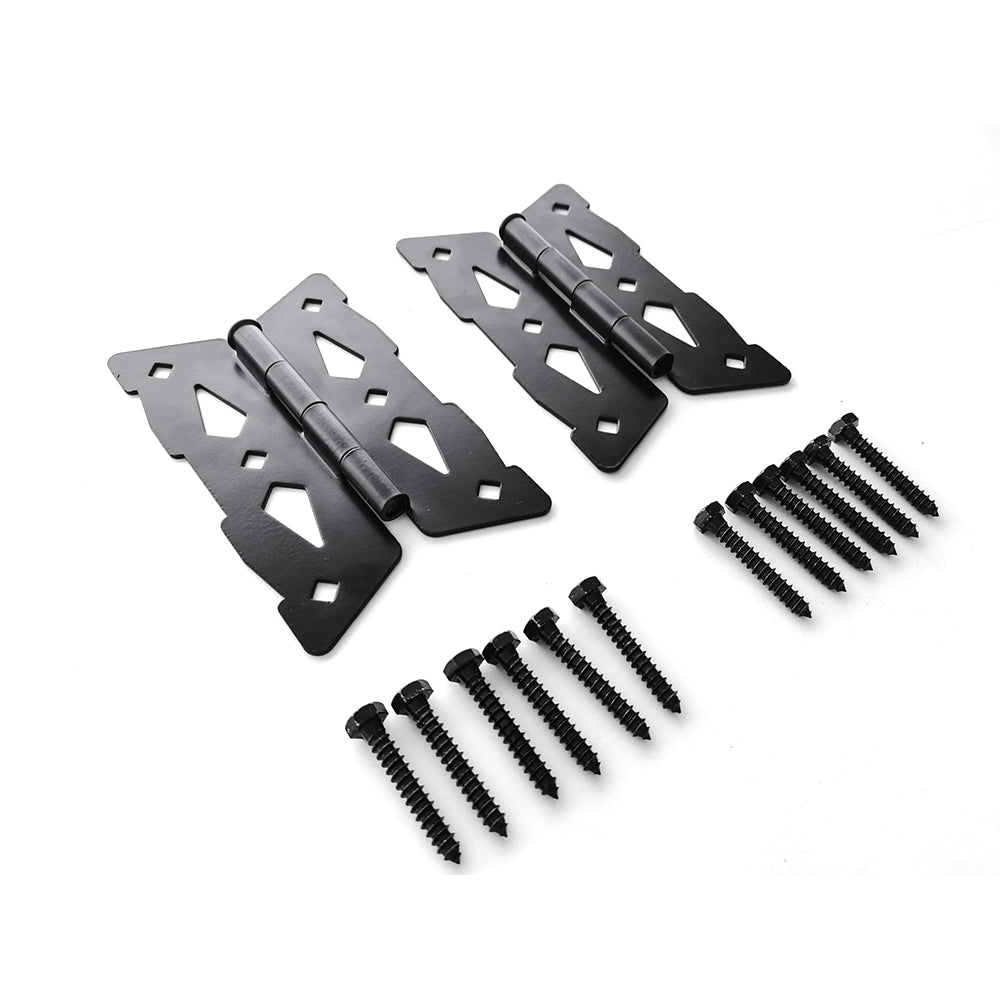 Butterfly Strap Hinges for Wood Gates - Black Steel Hinges with Mounting Screws (2 Pack), Universal for Fence/Patio/Barn/Yard Doors
