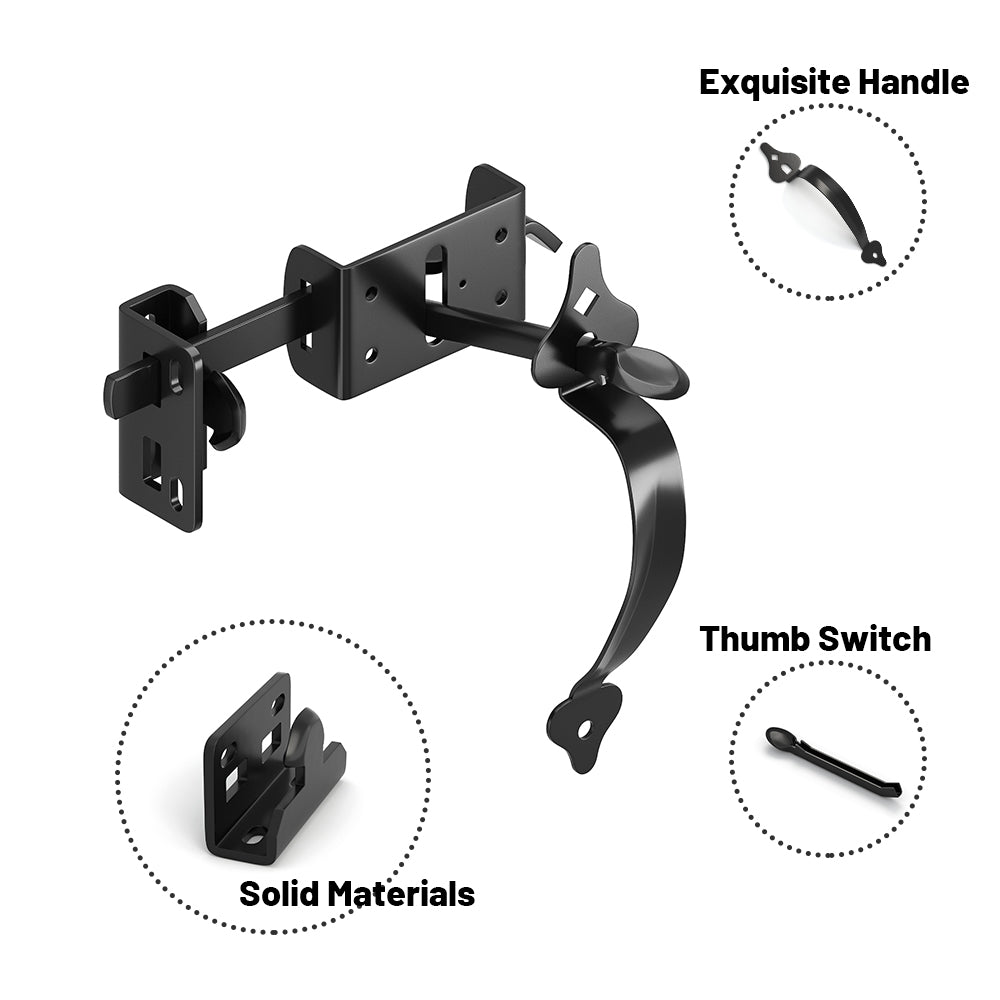 Slide Gate Latch Bolt Lock with Padlock Hole, Heavy Duty Fence Gate Bolt Latch Locks Hardware for Shed Wooden Fences Barn Yard Doors Outdoor Latch (Black)