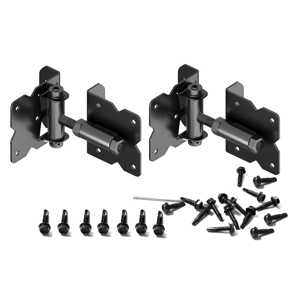 Self-Closing Gate Hinges Heavy Duty, Carbon Steel with Black Powder Coat & Spring Loaded, Adjustable Tension Pinch-Resistant for Wooden Fence Doors/Gates/Yard Enclosures