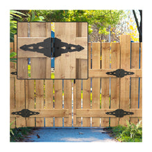 Load image into Gallery viewer, Strap Hinges for Wood Gates - Black Steel Hinges with Mounting Screws (2 Pack), Universal for Fence/Patio/Barn/Yard Doors
