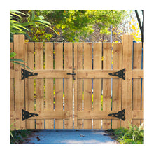 Load image into Gallery viewer, Heavy Duty Strap Hinges for Wood Gates - Black Steel Hinges with Mounting Screws (2 Pack), Universal for Fence/Patio/Barn/Yard Doors
