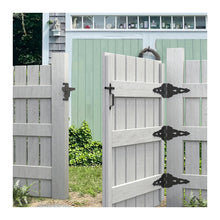 Load image into Gallery viewer, Strap Hinges for Wood Gates - Black Steel Hinges with Mounting Screws (2 Pack), Universal for Fence/Patio/Barn/Yard Doors
