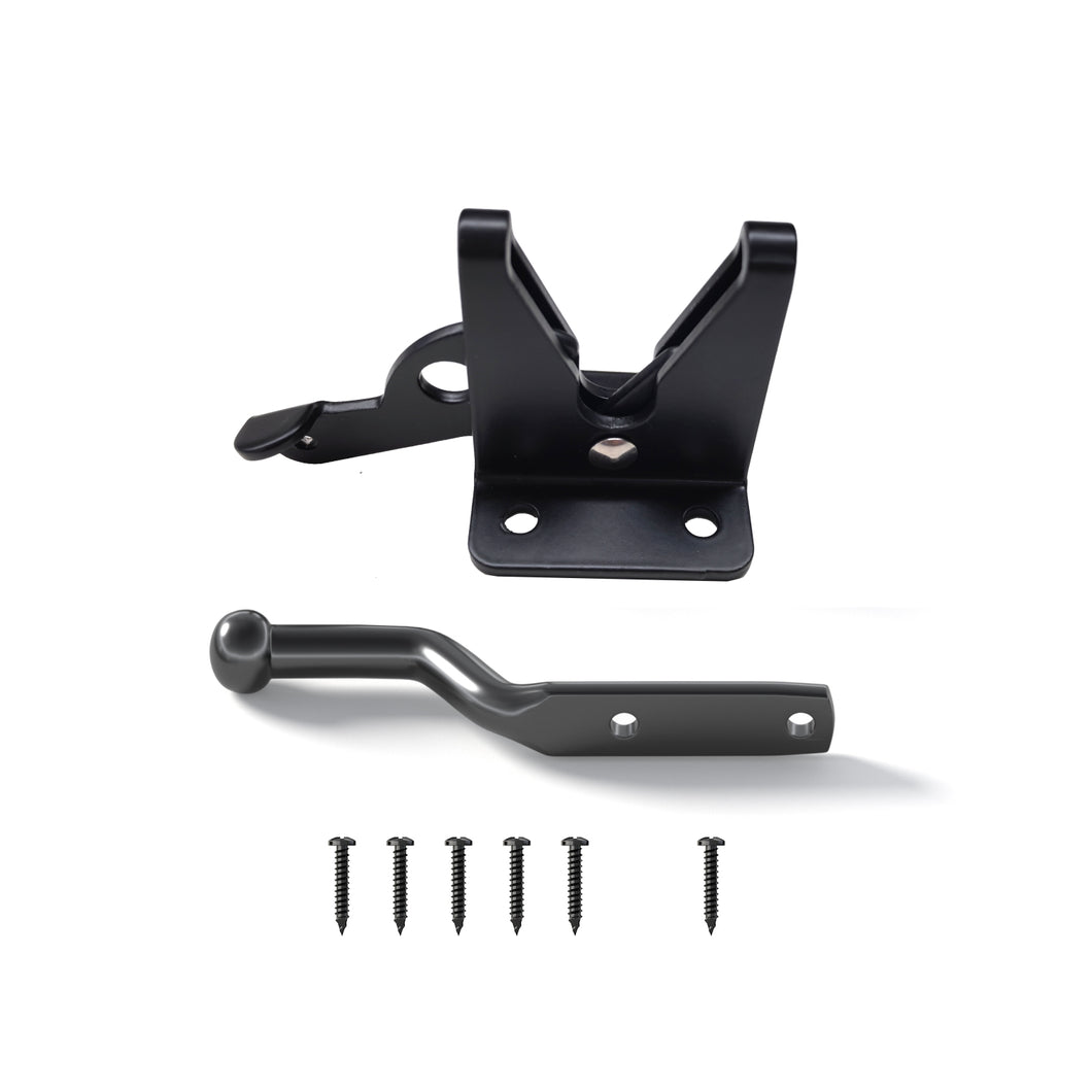 Gravity Gate Latch - Heavy-Duty Self-Locking for Wooden & Vinyl Fence Gates (Black Steel)